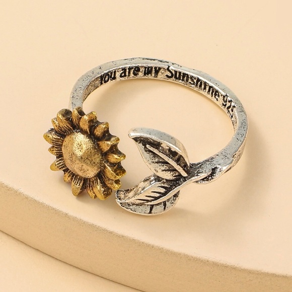 Jewelry - New 925 Sterling Silver Adjustable Sunflower You Are My Sunshine Ring